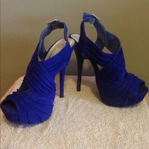 Blue Faux Suede Heels